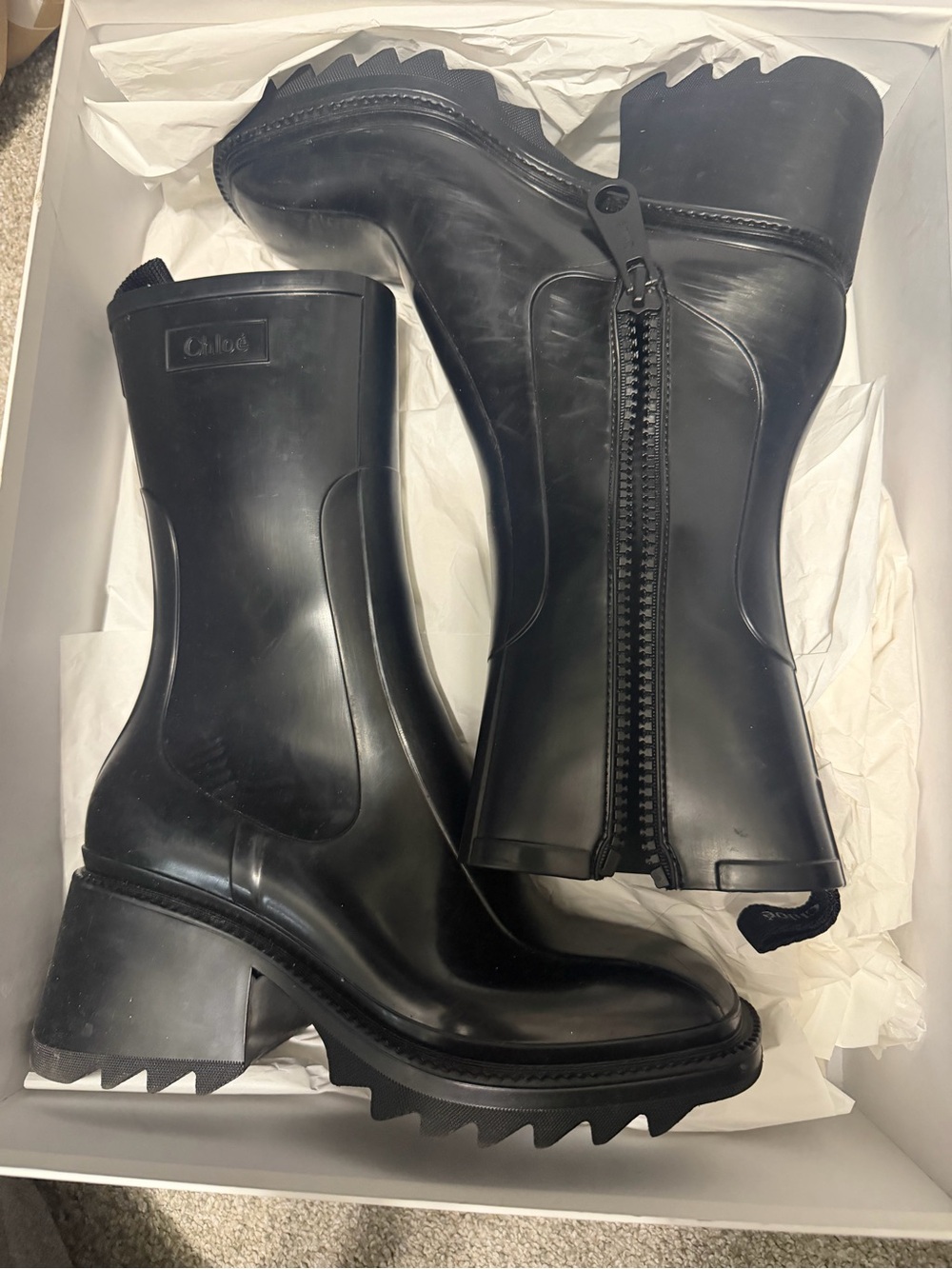 Black Chunky Rubber Mid-Calf Boots
